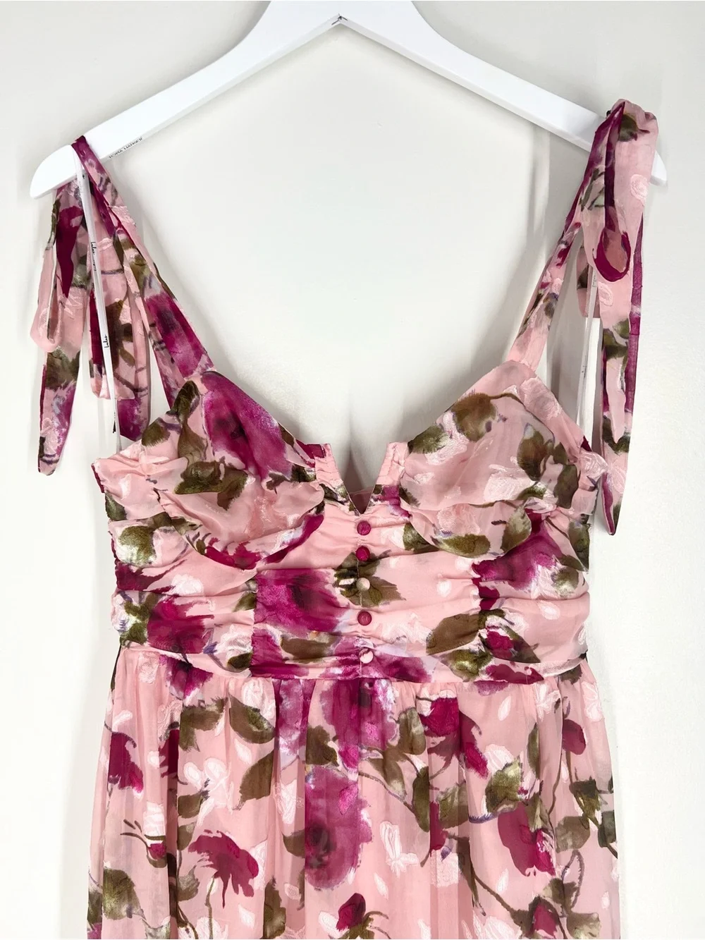 Lulu’s Pink Floral Tie-Shoulder Midi Dress - Picture 8 of 14